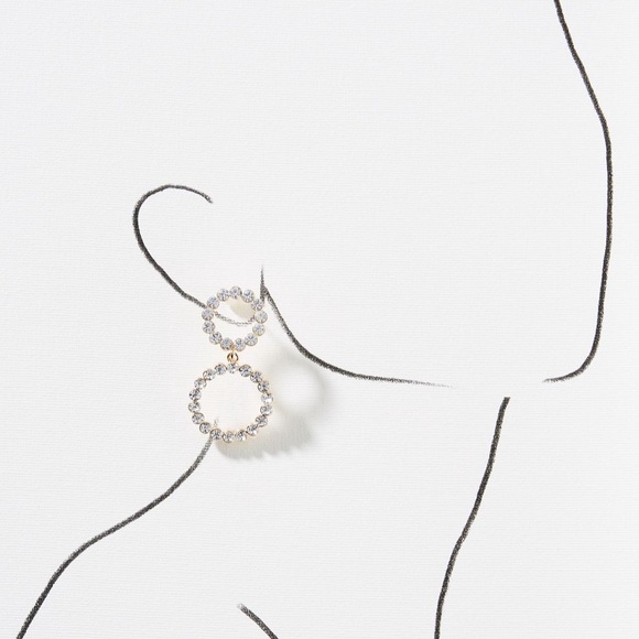 Anthropologie earrings double hoop gold rhinestone dangle drop - Picture 7 of 8